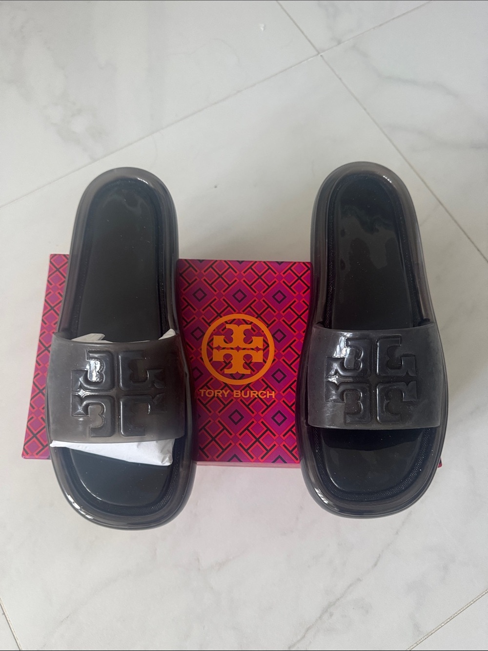 Tory Burch Women’s Black Logo Rubber Slide Sandals